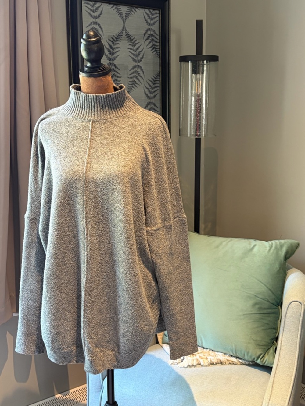 Loft Cozy Mock Neck Oversized Women's Sweater - Gray
